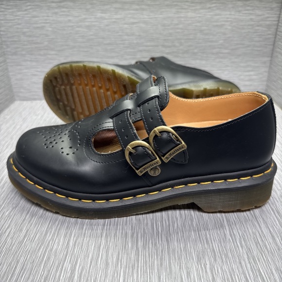 Dr Martens Mary Jane Black Leather Double Strap Chunky Shoes Women's 7 EU 38 - Picture 1 of 11